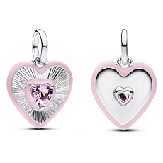 Charm Sterlingové stříbro 925 Růžové srdce s krystalem, přívěsek na náramek, symbol lásky Charm Sterlingové stříbro 925 Růžové srdce s krystalem, přívěsek na náramek, symbol lásky