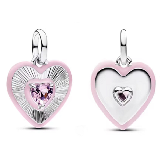 Charm Sterlingové stříbro 925 Růžové srdce s krystalem, přívěsek na náramek, symbol lásky Charm Sterlingové stříbro 925 Růžové srdce s krystalem, přívěsek na náramek, symbol lásky