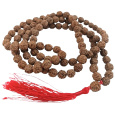 108 Mała Shiva Rudraksha, naszyjnik medytacyjny, naturalne indyjskie nasiona, wiązane, elastyczne, ręczne wykonanie, długość 8 cm, koralik 7-8 mm