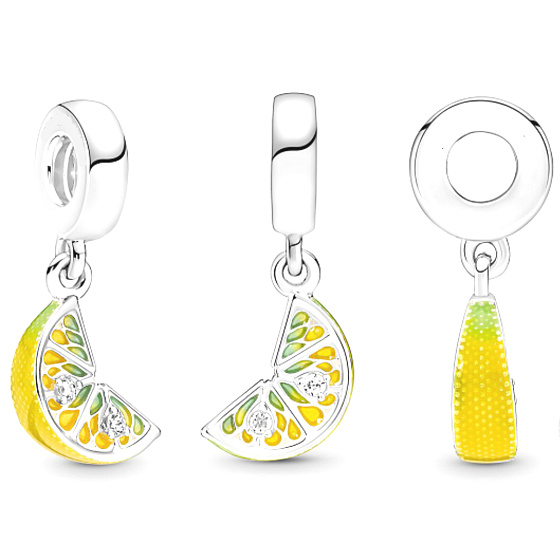Charm Třpytivé plátky citrónu, přívěsek na náramek, jídlo a pití