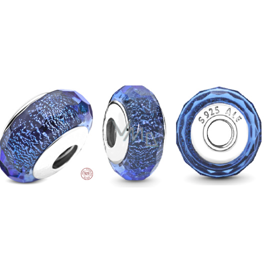 Charm Sterlingové stříbro 925 Modré fazetové z Murano skla, korálek na náramek vesmír