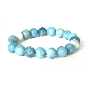 Larimar náramek elastický přírodní kámen, kulička 9 - 10 mm / 16 - 17 cm, klid - mír - vyrovnanost
