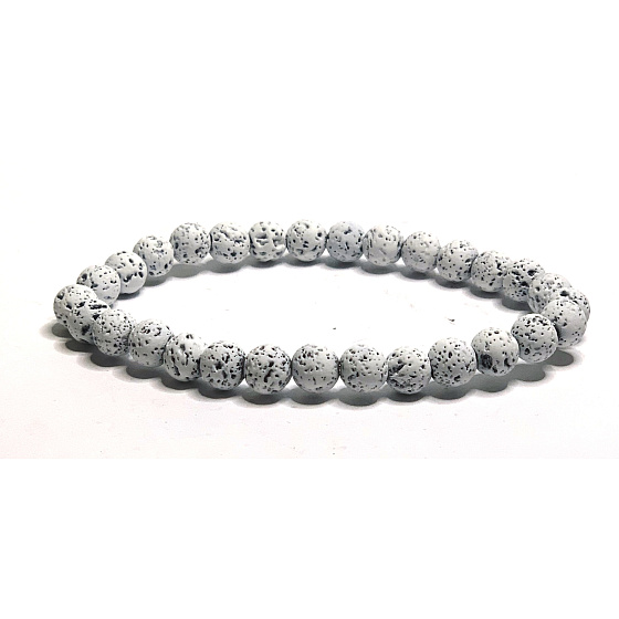 Láva bílá náramek elastický přírodní kámen, kulička 6 mm / 16 - 17 cm, zrozen ze čtyř živlů