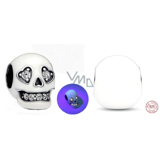 Charm Sterlingové stříbro 925 Třpytivá lebka, zářící ve tmě modře, luminozní korálek na náramek Halloween Charm Sterlingové stříbro 925 Třpytivá lebka, zářící ve tmě modře, luminozní korálek na náramek Halloween