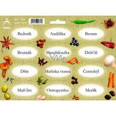 Arch Fűszercímkék Juta színes nyomtatás Bedrník - konyhában használt fűszernövények Arch Fűszercímkék Juta színes nyomtatás Bedrník - konyhában használt fűszernövények