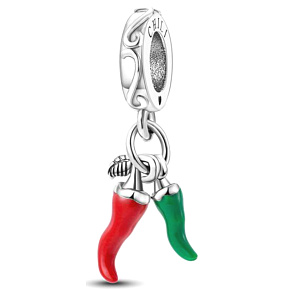 Charm Chilli paprička - pro milovníky dobré kuchyně, 2v1 přívěsek na náramek, jídlo a pití