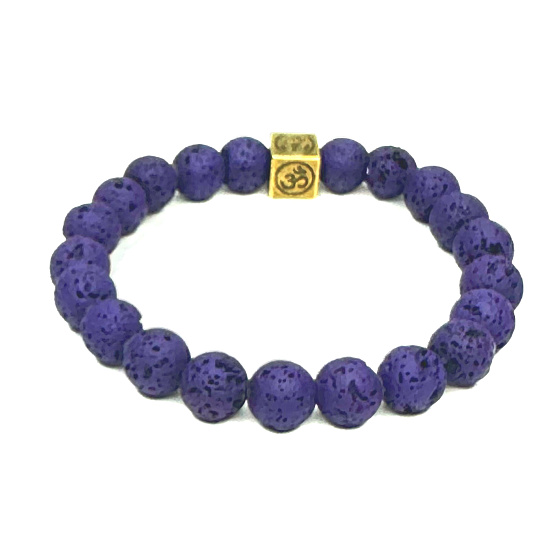 Láva tmavě modrá s královskou mantrou Óm, náramek elastický přírodní kámen 4 živlů