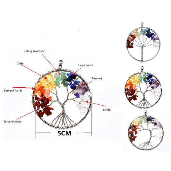 7 čake,r Strom života přívěsek přírodní kámen, léčivý 5 cm