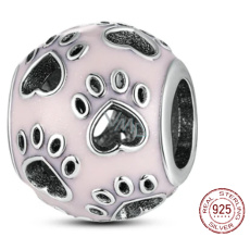 Charm Sterlingové stříbro 925 Tlapky, srdce, korálek na náramek mazlíček Charm Sterlingové stříbro 925 Tlapky, srdce, korálek na náramek mazlíček