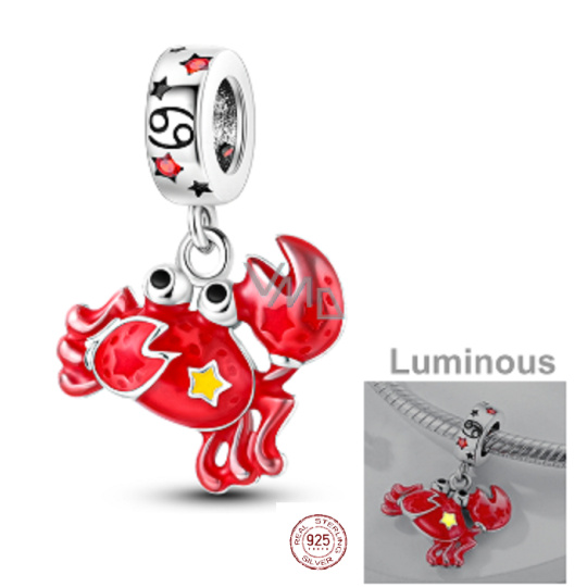 Charm Sterlingové stříbro 925 Znamení zvěrokruhu Rak, zářící ve tmě luminozní přívěsek na náramek