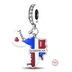 Charm Sterlingové stříbro 925 Dominikánská republika vlajka – karibská energie, 2v1 přívěsek na náramek cestování