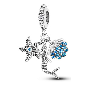 Charm Mořská panna, hvězdice, škeble, 3v1 přívěsek na náramek, moře