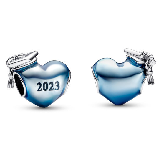 Charm Sterlingové stříbro 925 Gradace - modré promoční srdce 2023, Absolvent korálek na náramek