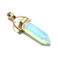 Opalit Kyvadlo šestihran zlatý přívěsek syntetický kámen 41 x 13 mm, ručně vyřezávaný, kámen přání a naděje