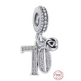 Charm Sterlingové stříbro 925 70 výročí, přívěsek růže na náramek