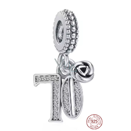 Charm Sterlingové stříbro 925 70 výročí, přívěsek růže na náramek Charm Sterlingové stříbro 925 70 výročí, přívěsek růže na náramek