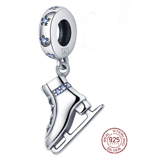 Charm Lední brusle s modrými zirkony, přívěsek na náramek sport