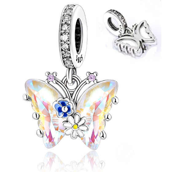 Charm Motýl - květiny, přívěsek na náramek zvíře