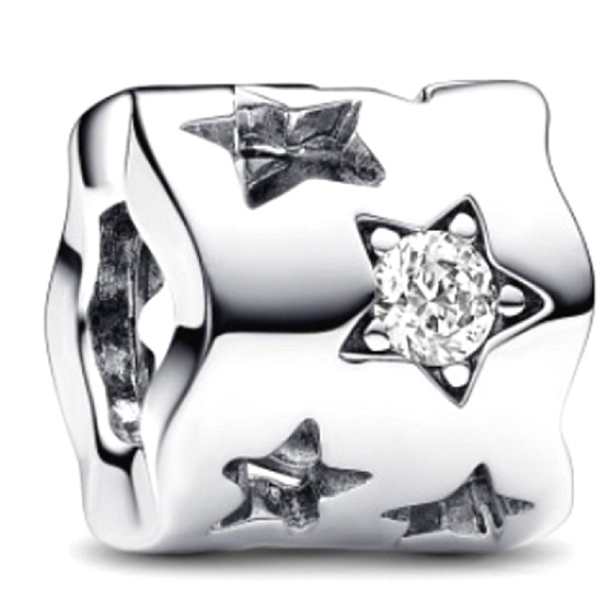 Charm Třpytivá hvězda s výřezy, klipový korálek na náramek