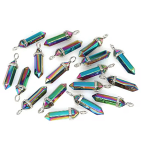 Hematit duhový Kyvadlo šestihran přívěsek přírodní kámen 41 x 13 mm, ručně vyřezávaný, kámen zdravé krve