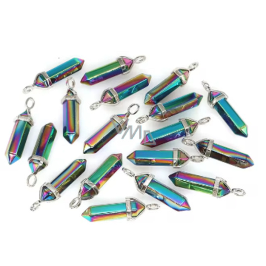 Hematit duhový Kyvadlo šestihran přívěsek přírodní kámen 41 x 13 mm, ručně vyřezávaný, kámen zdravé krve Hematit duhový Kyvadlo šestihran přívěsek přírodní kámen 41 x 13 mm, ručně vyřezávaný, kámen zdravé krve