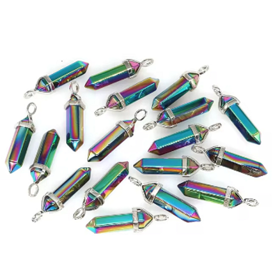 Hematit duhový Kyvadlo šestihran přívěsek přírodní kámen 41 x 13 mm, ručně vyřezávaný, kámen zdravé krve