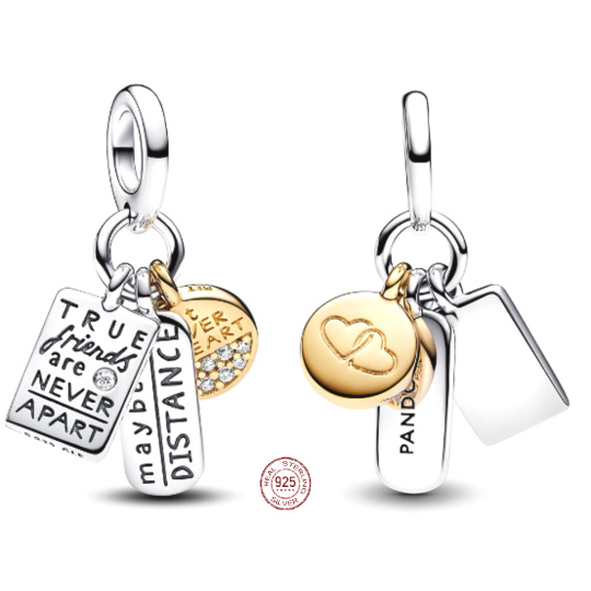 Charm Sterlingové stříbro 925 Přátelství 3v1, přívěsek na náramek přátelství