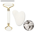 Křemen Gua Sha 5 x 8 cm + váleček masážní 14 x 5,5 cm redukuje vrásky, otoky, zlepšuje pružnost pokožky, sada