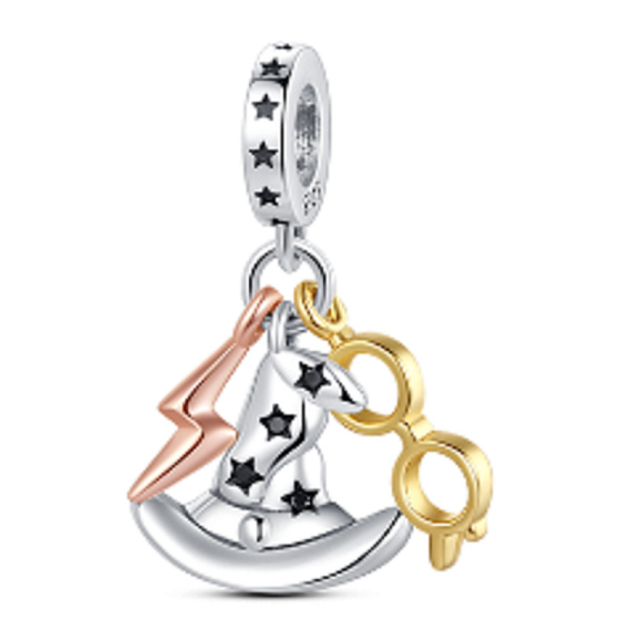 Charm Harry Potter - Klobouk, brýle, jizva, 3v1 přívěsek na náramek, film