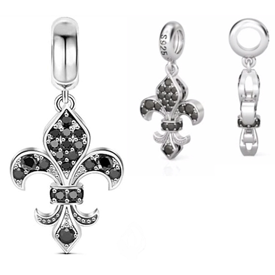 Charm Lilie s černými kubickými zirkony, přívěsek na náramek symbol