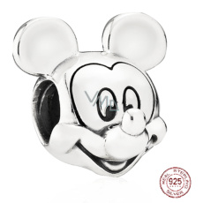 Charm Sterlingové stříbro 925 Disney Mickey Mouse portrét, korálek na náramek, film
