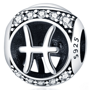 Charm Znamení zvěrokruhu Ryby + zirkony, korálek na náramek