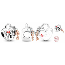 Charm Sterlingové stříbro 925 Disney Minnie Mouse & Mickey Mouse Visací zámek - věčná láska, korálek na náramek, láska Charm Sterlingové stříbro 925 Disney Minnie Mouse & Mickey Mouse Visací zámek - věčná láska, korálek na náramek, láska
