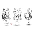 Charm Sterlingové stříbro 925 Kotě s klubíčkam, korálek na náramek mazlíček