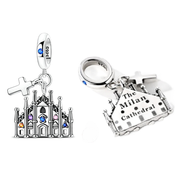 Charm Itálie Katedrála v Miláně, Duomo di Milano 2v1 přívěsek na náramek, cestování