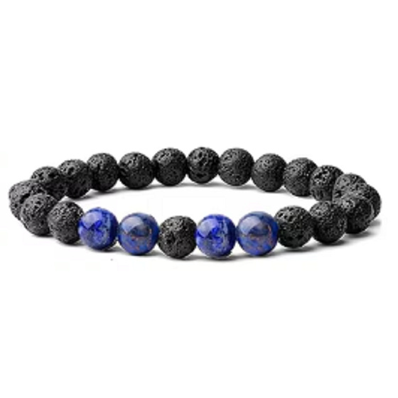 Láva a Lazurit (Lapis lazuli) – náramek z přírodních kamenů 18,5 cm| Moudrost, klid, odvaha a vnitřní síla