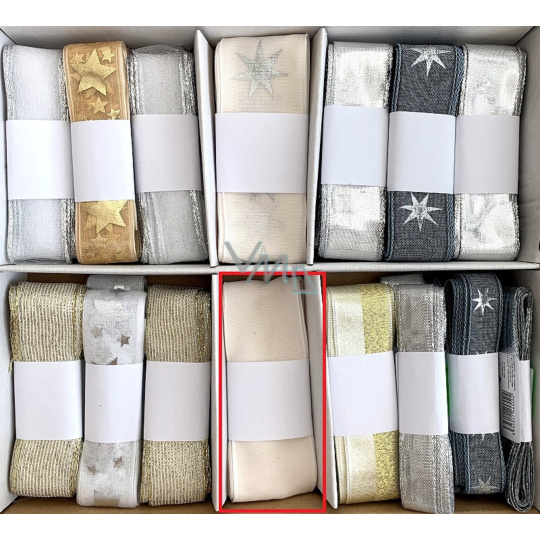 Ditipo Stuha látková s drátkem Krémová 2 m x 40 mm Ditipo Stuha látková s drátkem Krémová 2 m x 40 mm