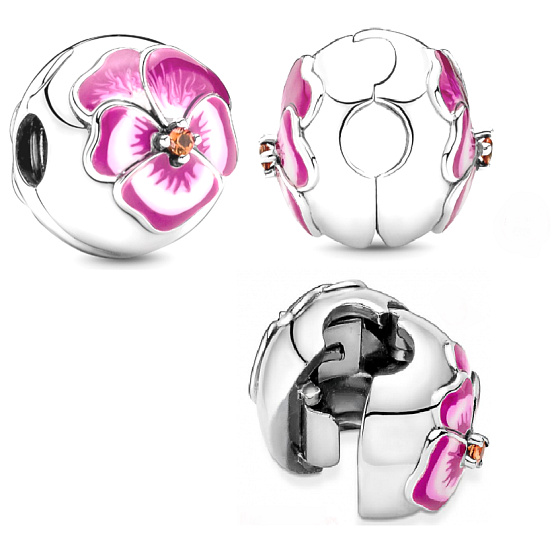 Charm Maceška růžová, stopper, klipový korálek na náramek květina