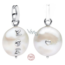 Charm Sterlingové stříbro 925 Mini medailon Máma umělá perla, přívěsek na náramek rodina