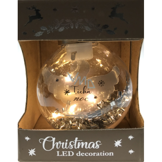 Epee Anděl stříbrný zářivá ozdoba s LED - Tichá noc na zavěšení 6 cm