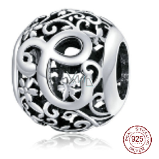 Charm Sterlingové stříbro 925 Kouzelná abeceda písmeno C s květinami, korálek na náramek