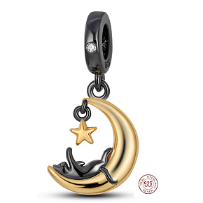 Charm Kočka na měsíci - hravá povaha kočičího společníka, přívěsek na náramek mazlíček