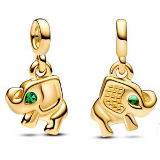 Charm Mini medailon - Slon s královsky zeleným krystalem, přívěsek na náramek