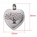 Pamětní, pietní urnový přívěsek, Srdce, strom života voděodolné, nerezová ocel 20 x 26 mm