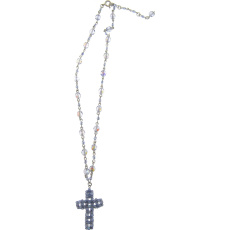 Náhrdelník stříbrný s modrými krystaly s přívěškem kříž 40 cm
