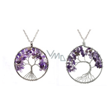 Ametyst Strom života přívěsek přírodní kámen, léčivý, délka řetízku: 45 + 5 cm, kámen králů a biskupů