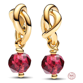 Charm Propletený fazetovaný kruh věčnosti červený světlý, přívěsek na náramek symbol červenec