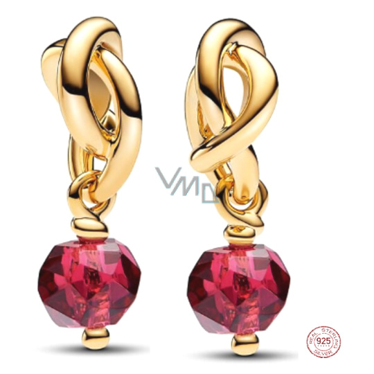 Charm Sterlingové stříbro 925 Propletený fazetovaný kruh věčnosti červený světlý, přívěsek na náramek symbol červenec