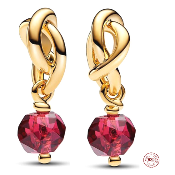 Charm Propletený fazetovaný kruh věčnosti červený světlý, přívěsek na náramek symbol červenec