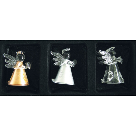 Andělé ze skla sada 3 kusy zlatý, stříbrný čirý 4,5 cm